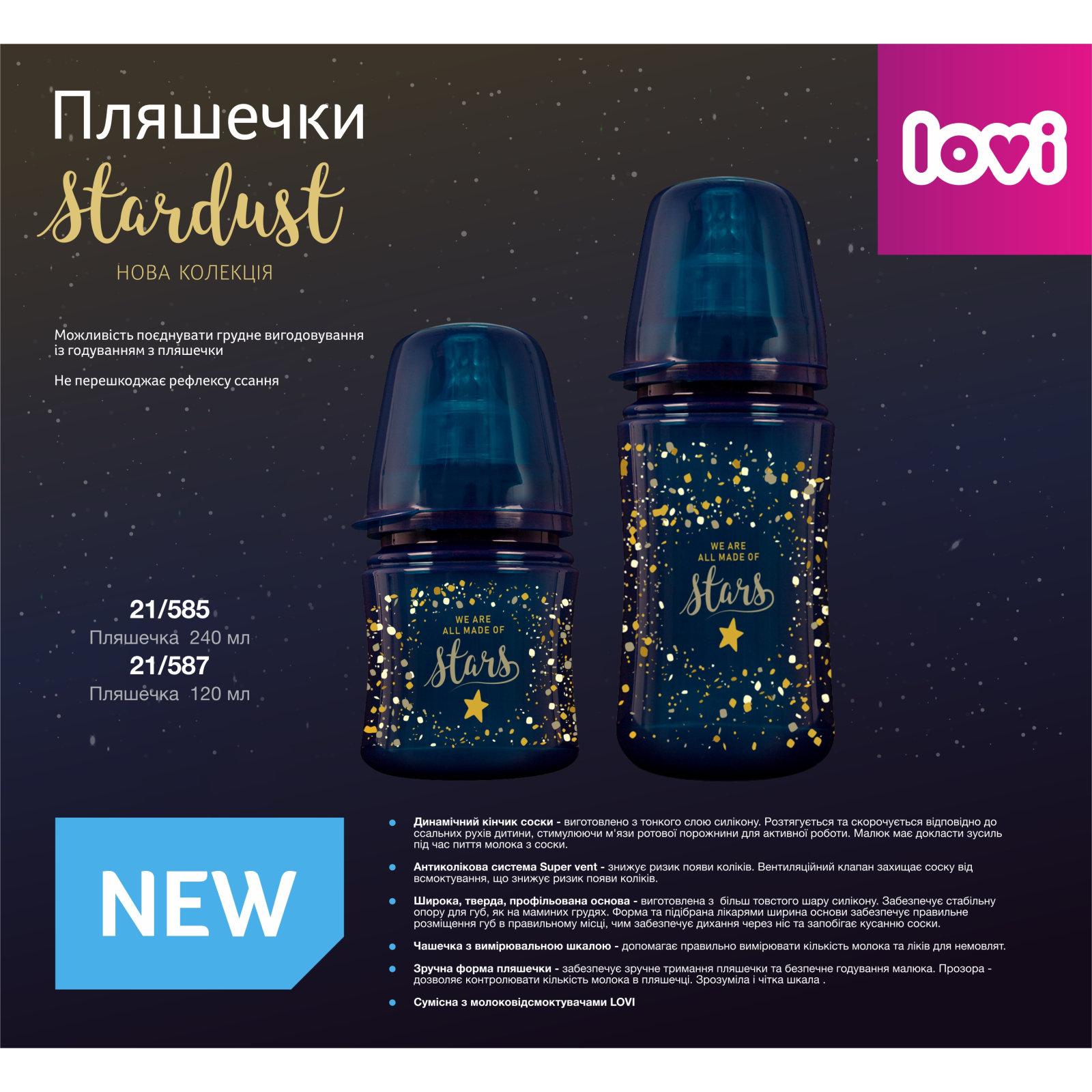Пляшечка для годування Lovi Stardust 120 мл (21/587) зображення 4