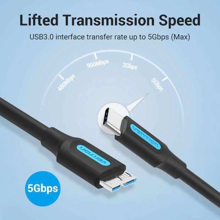 Дата кабель USB-C to Micro BM 0.5m 2A Vention (CQABD) изображение 2