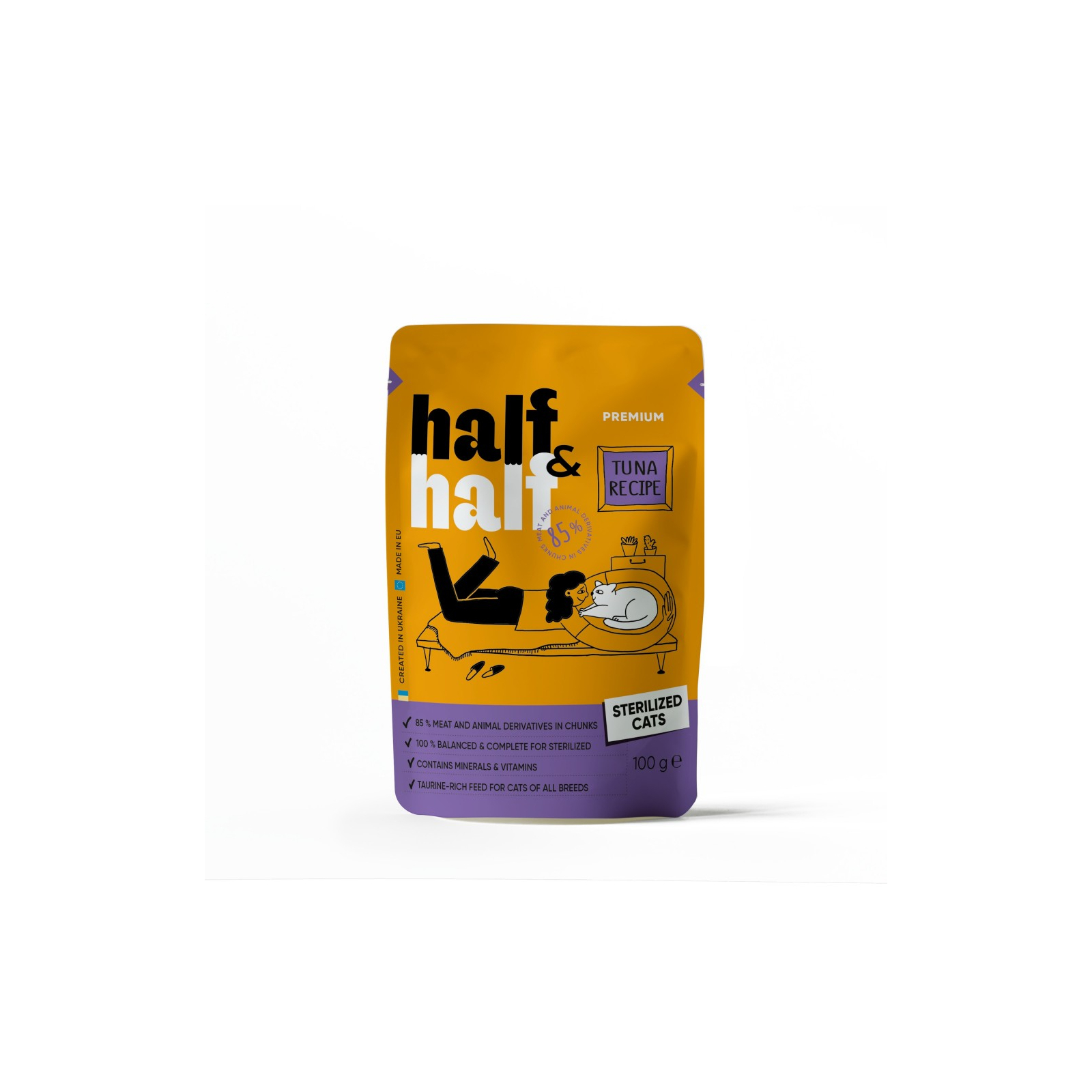 Влажный корм для кошек Half&Half для стерилизованных кусочки с тунцем в соусе 100 г (4820261920888)
