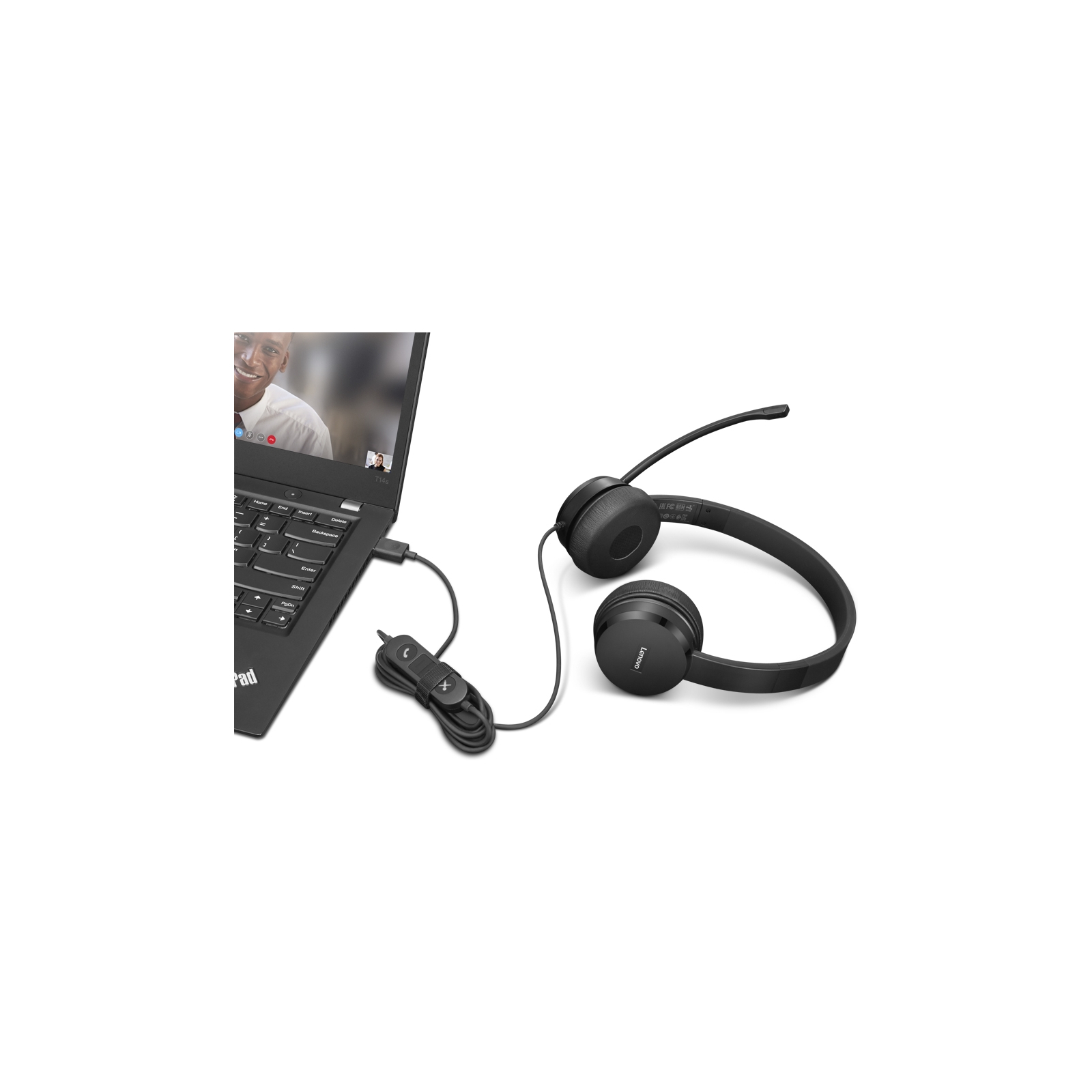 Навушники Lenovo USB-A Wired Stereo On-Ear Black (4XD1K18260) зображення 6