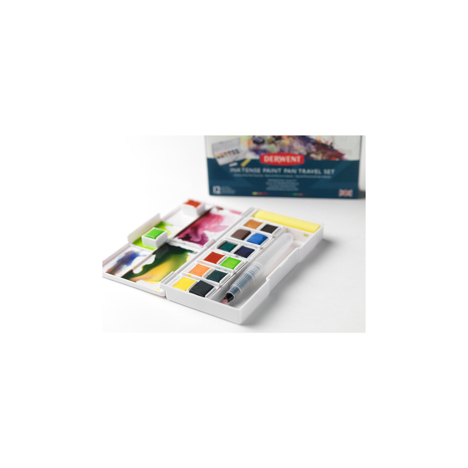 Художественный набор Derwent Inktense Paint Pan Travel №1, 12 цветов+кисть с резервуаром (5028252521512) изображение 4