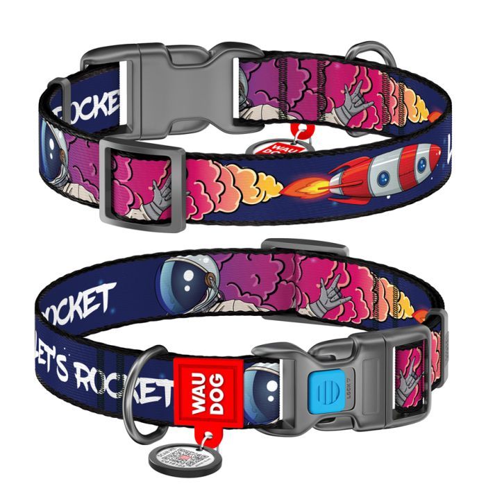 Ошейник для животных WAUDOG Nylon с QR-паспортом "Космос. Ракета" пластиковый фастекс XL (4504-0125)