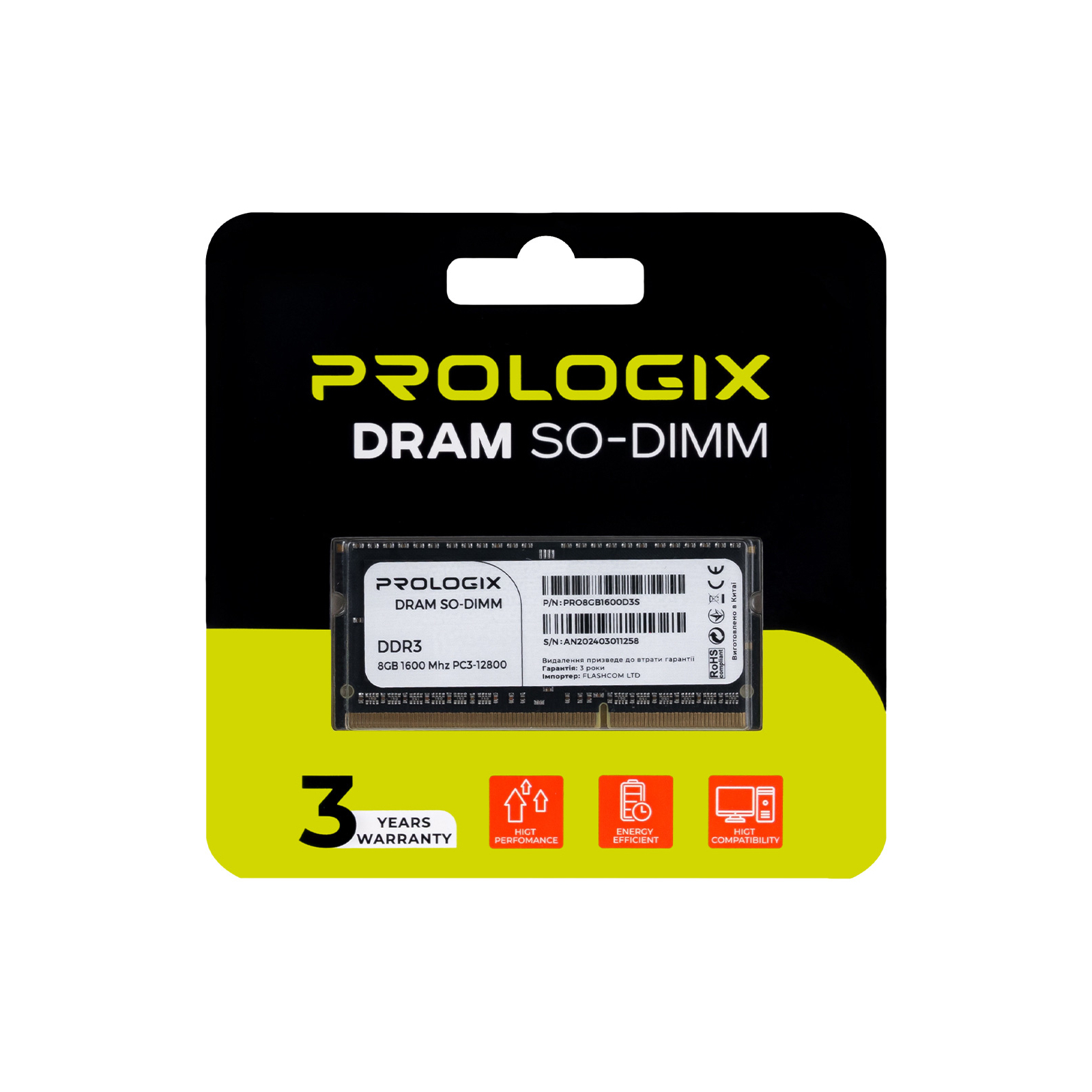 Модуль пам'яті для ноутбука SoDIMM DDR3 8GB 1600 MHz Prologix (PRO8GB1600D3S) зображення 4