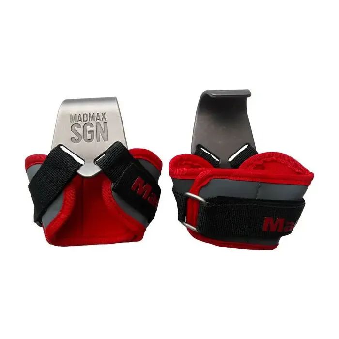 Крюки для тяги на запястья MadMax MFA-330 Lat Hooks Antic silver/Grey/Red (MFA-330-U) изображение 2