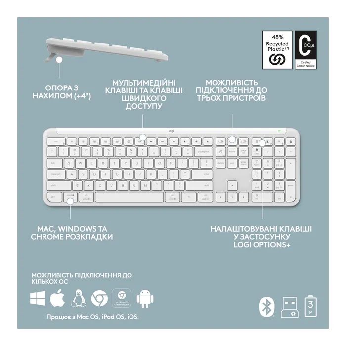 Комплект Logitech MK950 Bluetooth/Wireles UA Graphite (920-012490) изображение 8