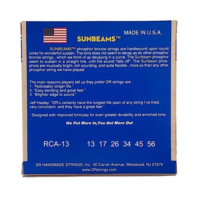 Струны для гитары DR Strings SUNBEAM Acoustic Phosphor Bronze - Medium (13-56) (RCA-13) изображение 3