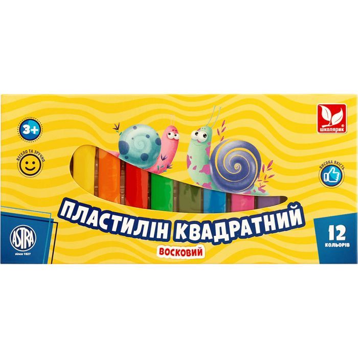 Пластилин Школярик Восковый Квадратный 12 цветов 230 г (83813908-UA)
