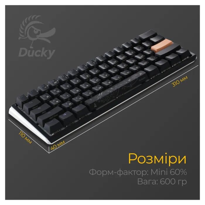 Клавиатура Ducky One 3 Mini Cherry MX Silent Red RGB UA USB Black (DKON2161ST-SUAPXCLAWSC1) изображение 11
