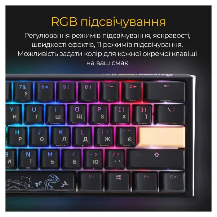Клавиатура Ducky One 3 Mini Cherry MX Silent Red RGB UA USB Black (DKON2161ST-SUAPXCLAWSC1) изображение 3