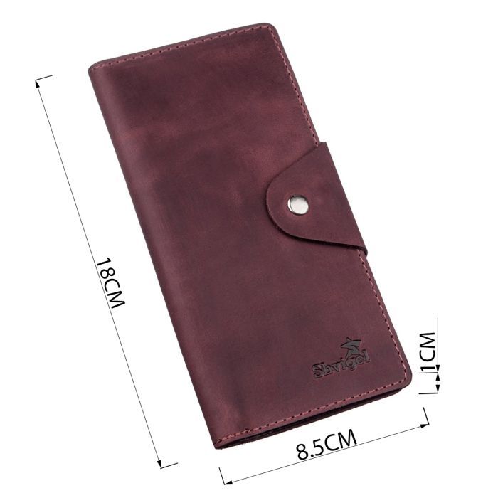 Гаманець Shvigel Жіночий вертикальний З вінтажної шкіри на кнопках Бордовий (16178) зображення 3