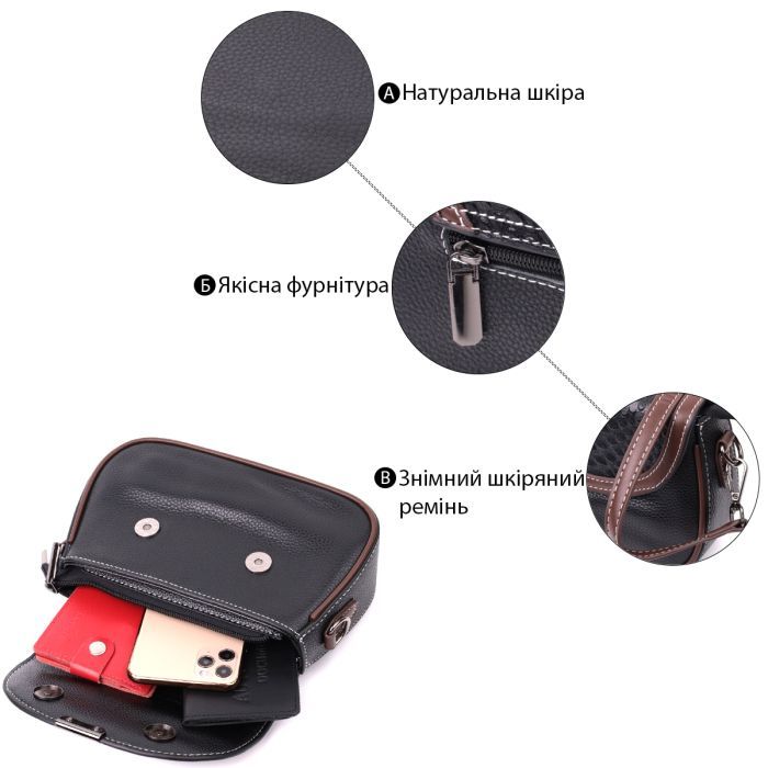 Сумка Vintage Из натуральной кожи Черная (22374) изображение 4