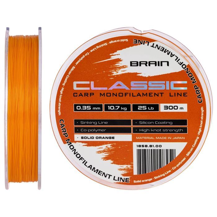 Леска Brain Classic Carp Line (solid orange) 300m 0.30mm 20lb 8.8kg (1858.80.99)