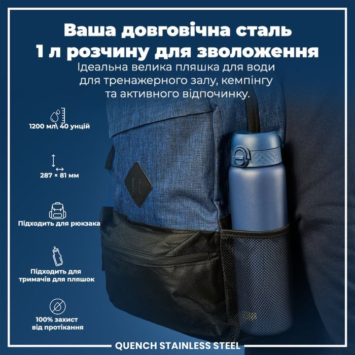 Пляшка для води ION8 OneTouch Stainless Steel 1200 мл Grey (I8SS1000GRY) зображення 5