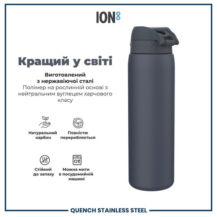 Пляшка для води ION8 OneTouch Stainless Steel 1200 мл Grey (I8SS1000GRY) зображення 6