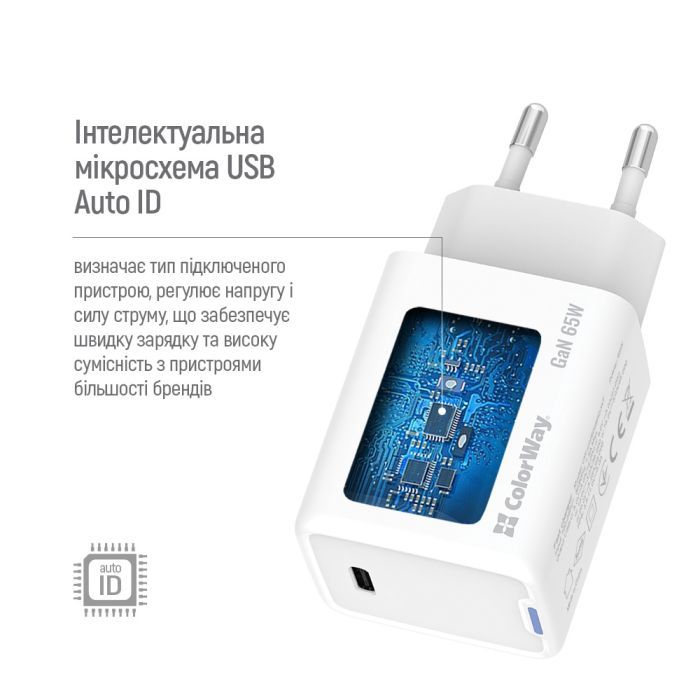 Зарядное устройство ColorWay GaN Mini 65W PD Port PPS USB-C white (CW-CHS049PD-WT) изображение 10
