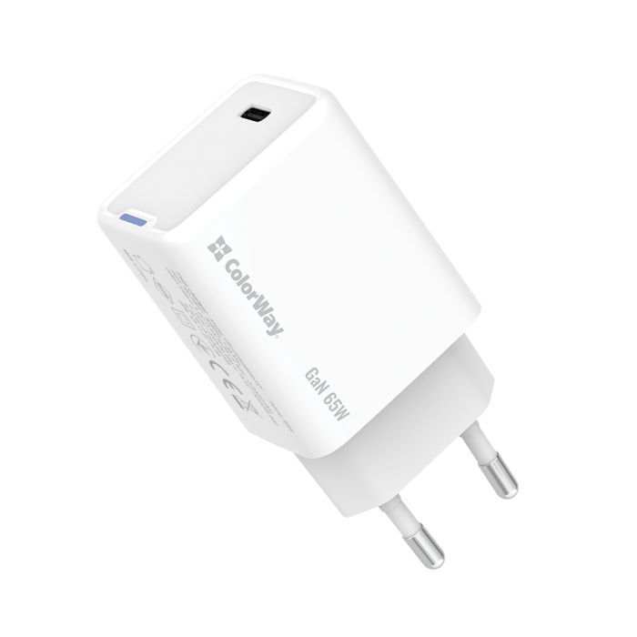 Зарядное устройство ColorWay GaN Mini 65W PD Port PPS USB-C white (CW-CHS049PD-WT)