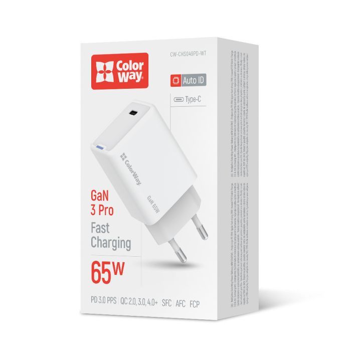 Зарядное устройство ColorWay GaN Mini 65W PD Port PPS USB-C white (CW-CHS049PD-WT) изображение 6