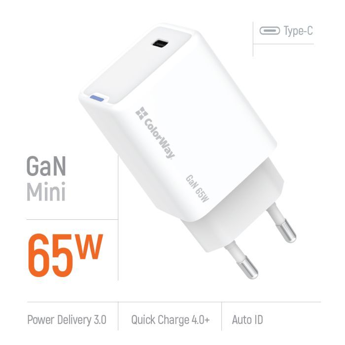 Зарядное устройство ColorWay GaN Mini 65W PD Port PPS USB-C white (CW-CHS049PD-WT) изображение 7