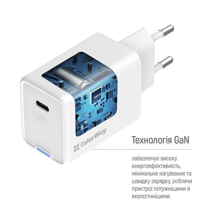 Зарядное устройство ColorWay GaN Mini 65W PD Port PPS USB-C white (CW-CHS049PD-WT) изображение 8
