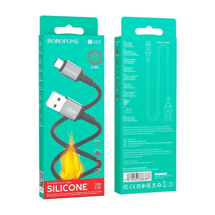 Дата кабель USB 2.0 AM to Micro 5P 1.0m silicone black BOROFONE (6974443386387) зображення 3