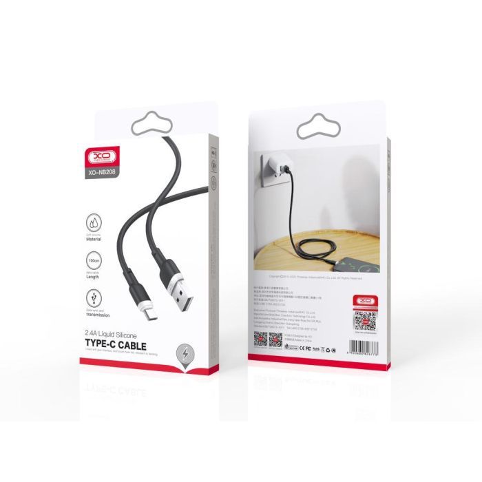 Дата кабель USB 2.0 AM to USB-C 1.0m 2.1A silicone black XO (NB208-TC-1-BK) изображение 2