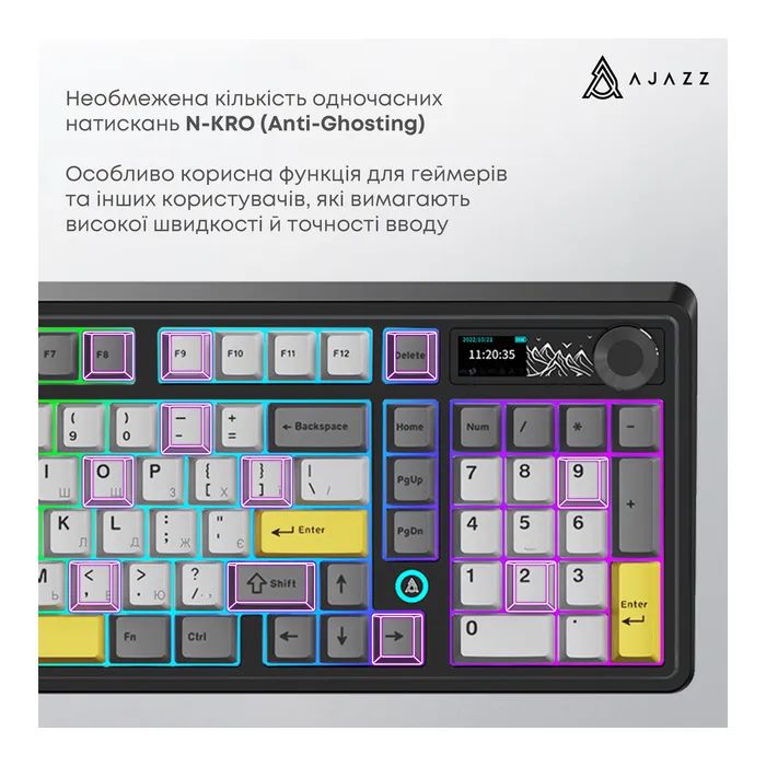Клавиатура Ajazz AK980 Clear Sky Switch RGB Wireless/Bluetooth/USB Black (AK980-CS-BGY) изображение 11 Клавиатура Ajazz AK980 Clear Sky Switch RGB Wireless/Bluetooth/USB Black (AK980-CS-BGY) изображение 11