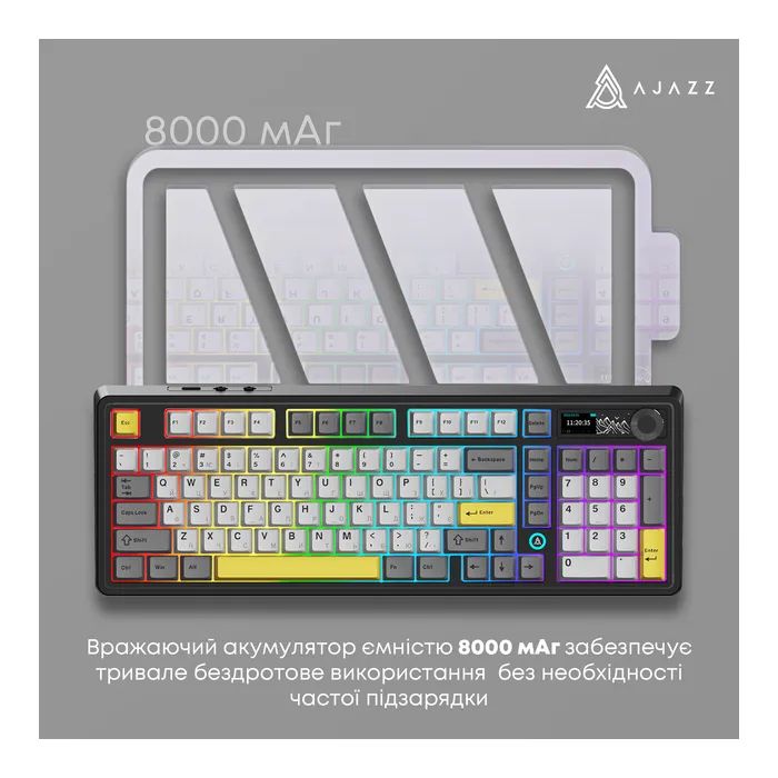 Клавиатура Ajazz AK980 Clear Sky Switch RGB Wireless/Bluetooth/USB Black (AK980-CS-BGY) изображение 6 Клавиатура Ajazz AK980 Clear Sky Switch RGB Wireless/Bluetooth/USB Black (AK980-CS-BGY) изображение 6