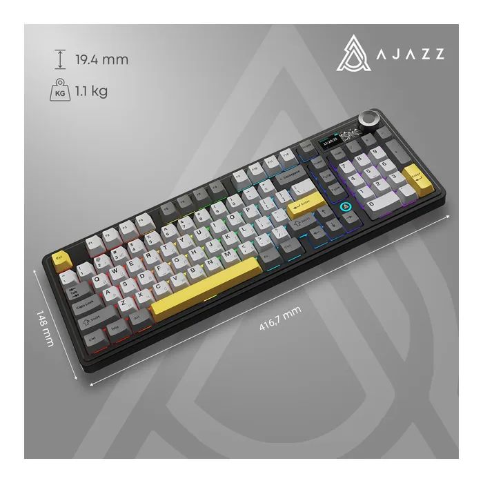Клавиатура Ajazz AK980 Clear Sky Switch RGB Wireless/Bluetooth/USB Black (AK980-CS-BGY) изображение 7 Клавиатура Ajazz AK980 Clear Sky Switch RGB Wireless/Bluetooth/USB Black (AK980-CS-BGY) изображение 7