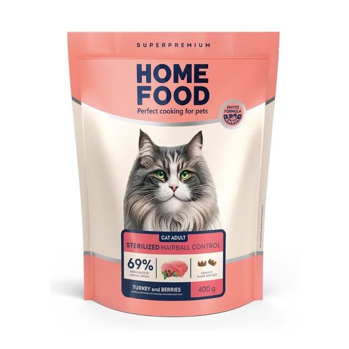 Сухий корм для кішок Home Food Hairball control For sterilised з індичкою та ягодами 1.6 кг (4820235020873)