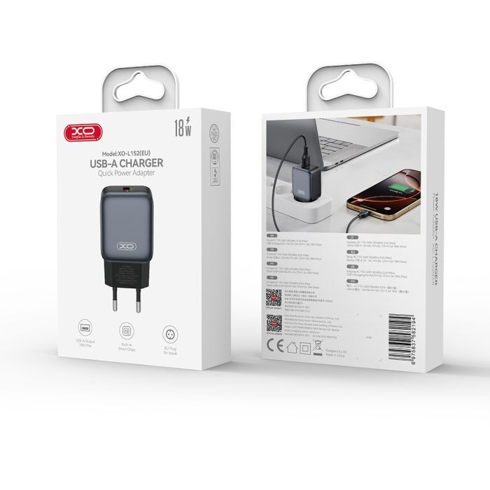 Зарядное устройство XO USB QC3.0 18W black (L152_Black) изображение 4