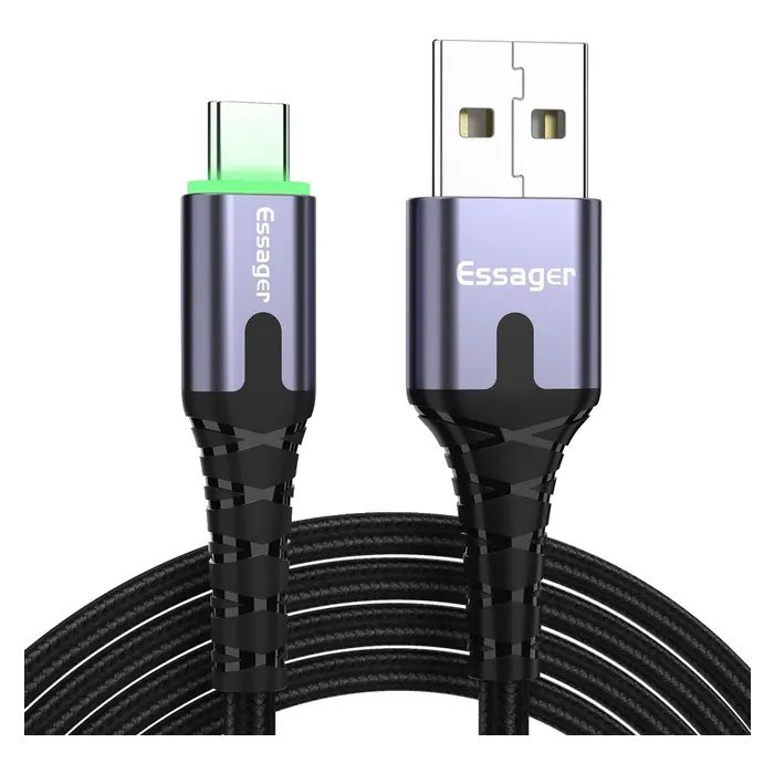 Дата кабель USB 2.0 AM to USB-C 2.0m 3A LED black Essager (EXCT-XGA0G)