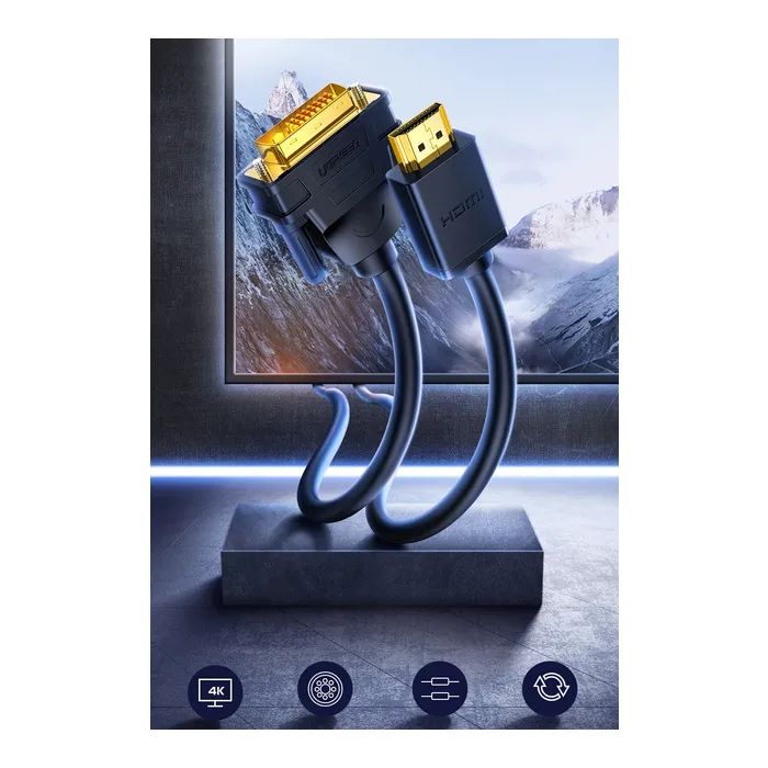Кабель мультимедійний HDMI M to DVI M 3.0m HD106 black UGREEN (10136) зображення 4
