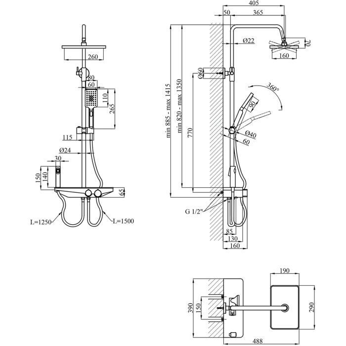 Душевой гарнитур Kroner Armada-SCH066 + змішувач Edelstahl Klassisch-SCH010 + трап лінійний Harz SCH60 Sektion Schwarz (CVS30169) изображение 11