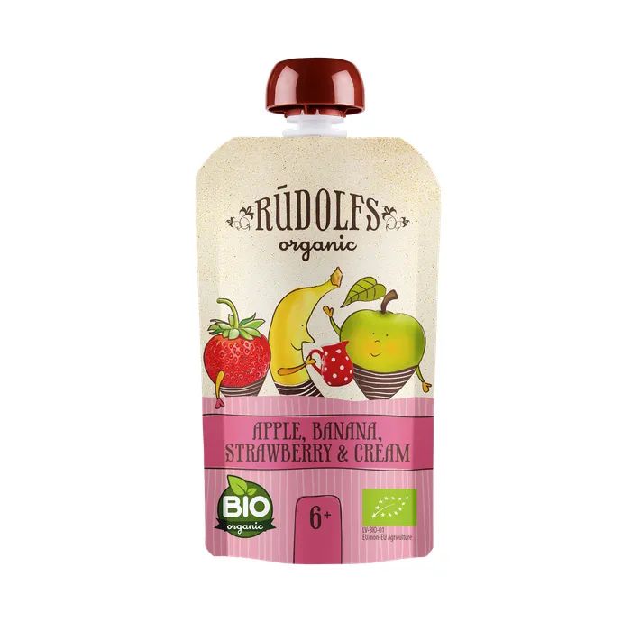 Детское пюре Rudolfs Смузи яблоко, банан, клубника со сливками 110 г (4751017940945)