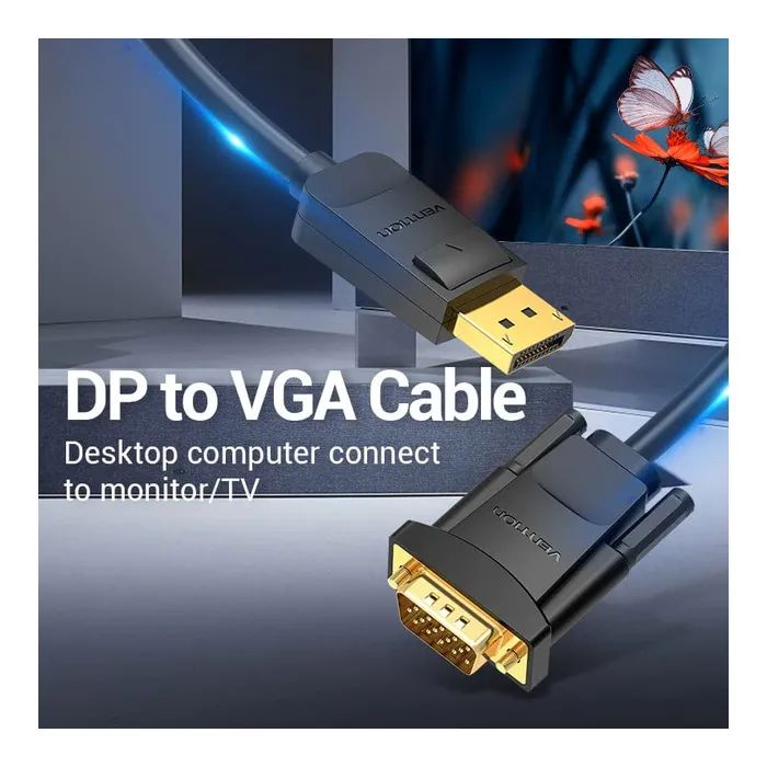 Кабель мультимедійний DisplayPort M to VGA M 1.5m 1080p60Hz black Vention (HBLBG) зображення 2