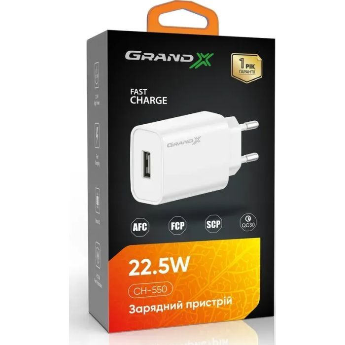 Зарядний пристрій Grand-X Quick Charge QС3.0, + cable USB -> Type C 1m white (CH-550WT) зображення 5