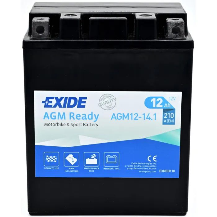 Аккумулятор автомобильный EXIDE Мото Ready AGM 12Ah (+/-) (210EN) (AGM12-14.1)