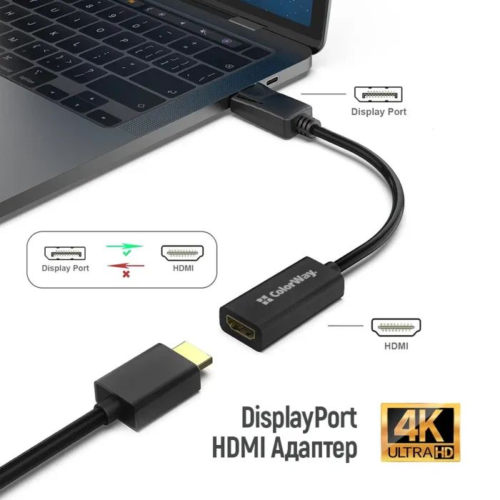 Перехідник HDMI F to DisplayPort M 4K30Hz black ColorWay (CW-AD-DPHD) зображення 6