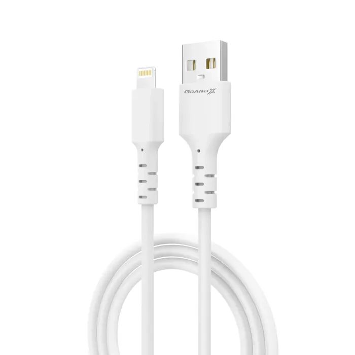 Дата кабель USB 2.0 AM to Lightning 1.0m 2.4A white Grand-X (PL-05W) изображение 2