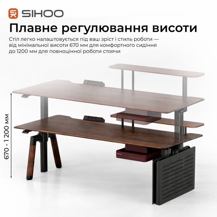 Компьютерный стол Sihoo с электрорегулировкой высоты D07 1.6m Walnut/Black (D07B-101/D07J-101-AB) изображение 4