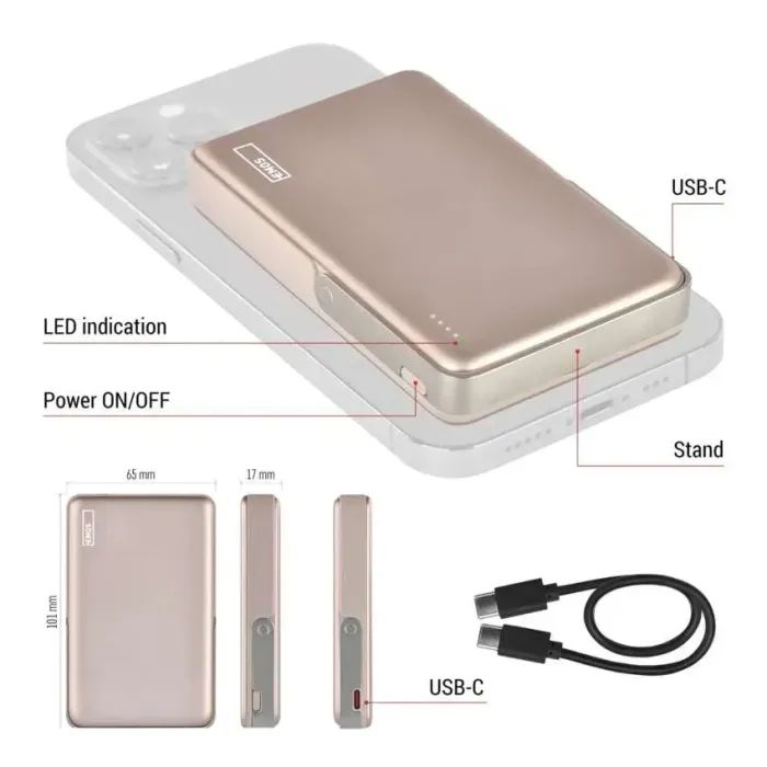 Батарея универсальная EMOS 10000mAh, MagSafe, 20W, pink (B0552RG) изображение 7
