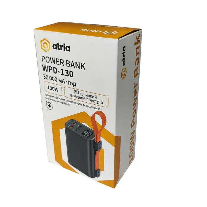 Батарея універсальна Atria 30000mAh, 130W, USB-C laptop/phone (WPD-130) зображення 8