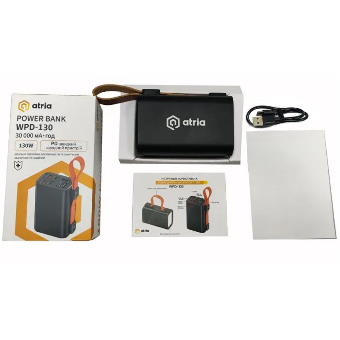 Батарея універсальна Atria 30000mAh, 130W, USB-C laptop/phone (WPD-130) зображення 9