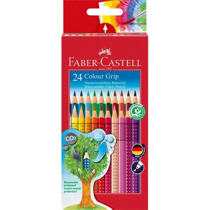 Карандаши цветные Faber-Castell Grip акварельні, тригранні, 24 кольори(112424) (15116)