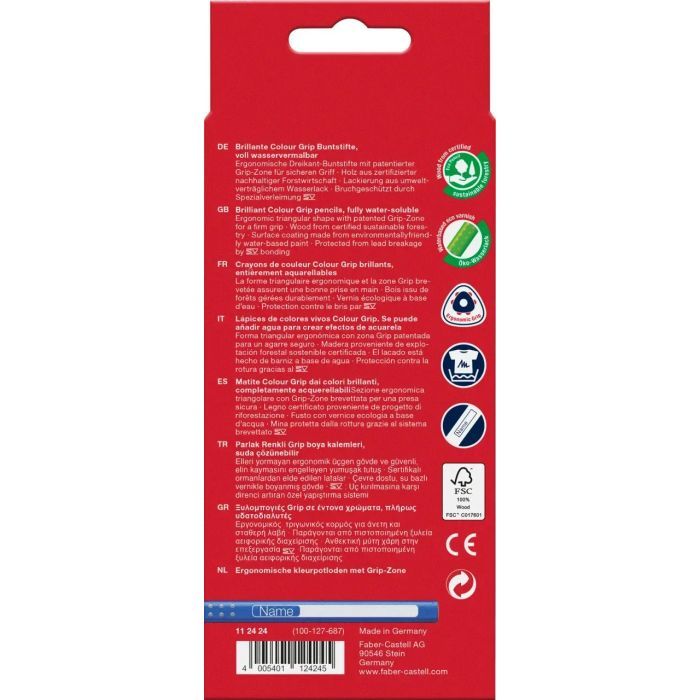 Карандаши цветные Faber-Castell Grip акварельні, тригранні, 24 кольори(112424) (15116) изображение 3