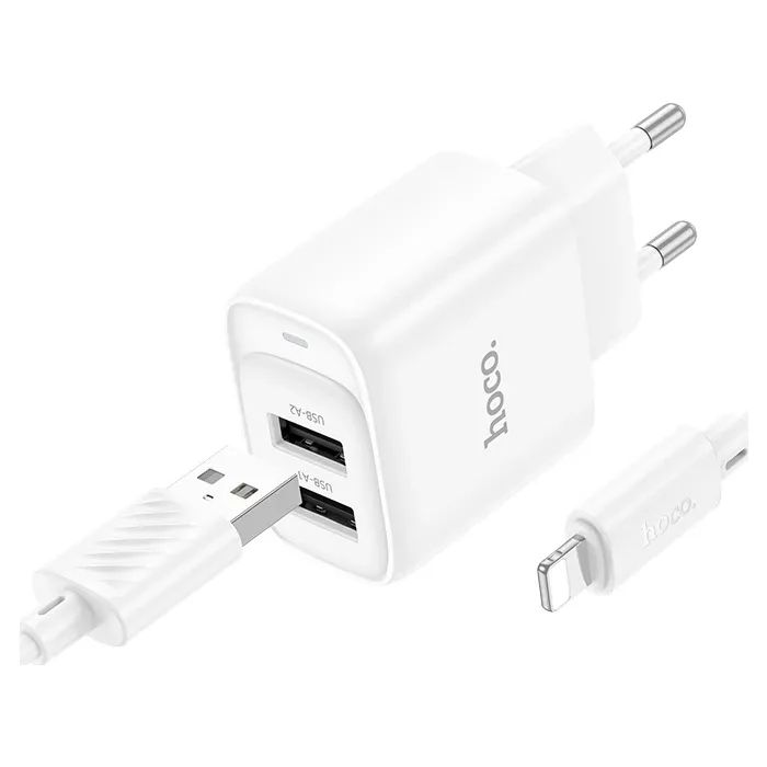 Зарядное устройство HOCO C141A 2xUSB + cable USB to Lightning black (6942007627863)