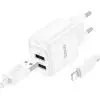 Зарядное устройство HOCO C141A 2xUSB + cable USB to Lightning white (6942007627870)