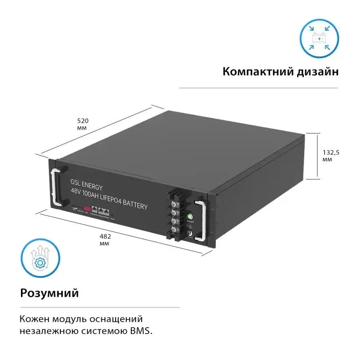 Батарея LiFePo4 GSL 48V 100Ah 4.8kWh (ZN-P48100ESA1) изображение 3