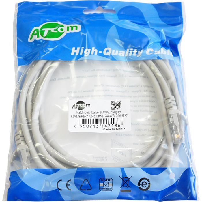 Патч-корд 3м RJ-45 CCA Atcom (4718) изображение 2