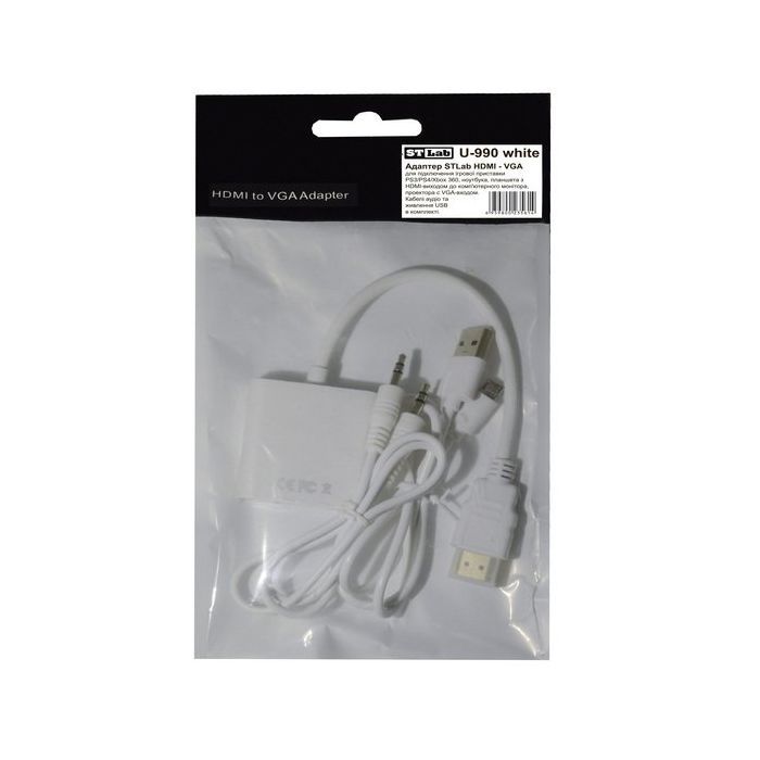Переходник HDMI M to VGA F (с кабелями аудио и питания от USB) ST-Lab (U-990 white) изображение 6